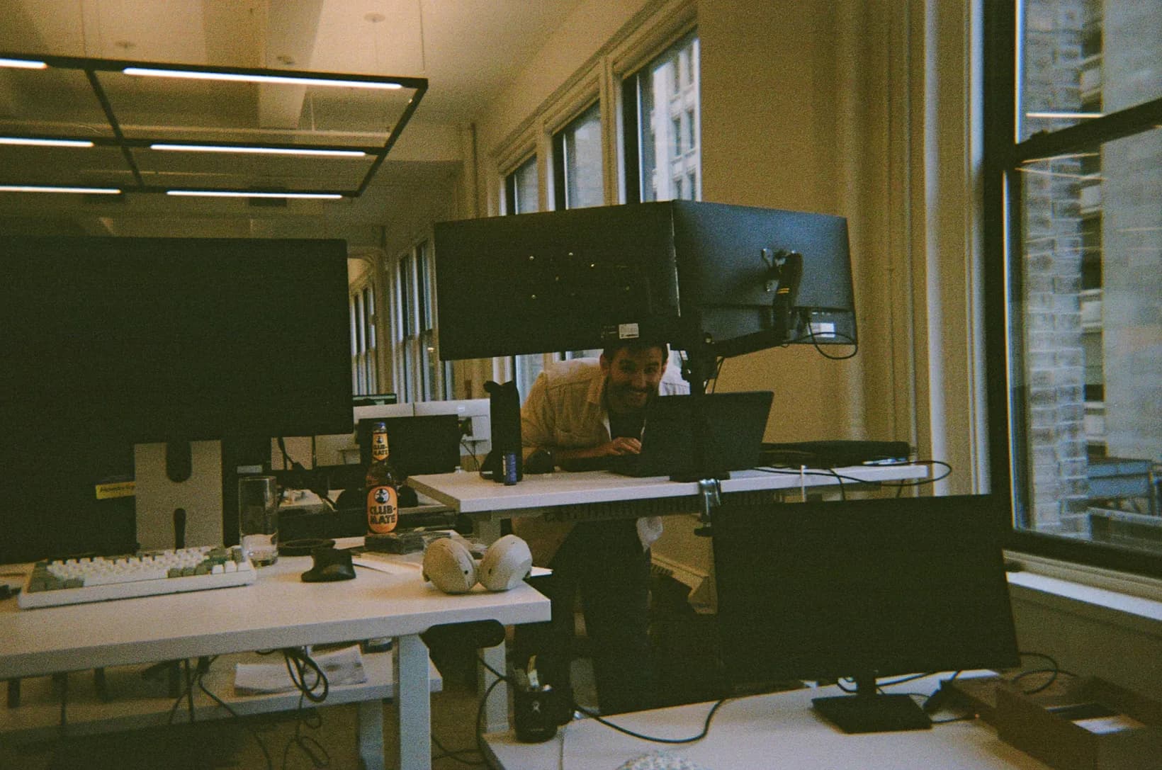 Rows of desks and monitors in Rogo's sunlit office