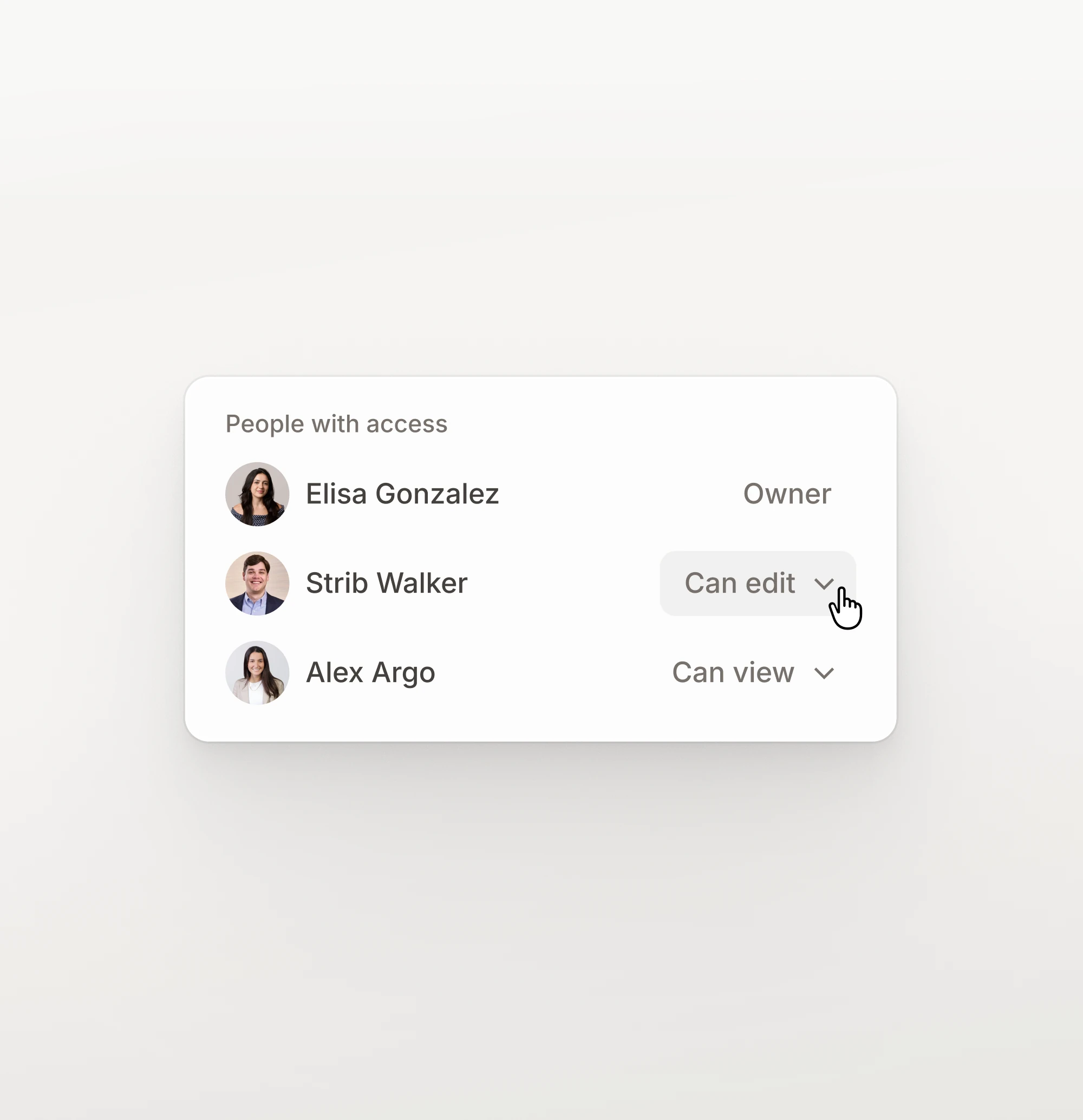 People with access to an agent, with owner, edit, and view roles.