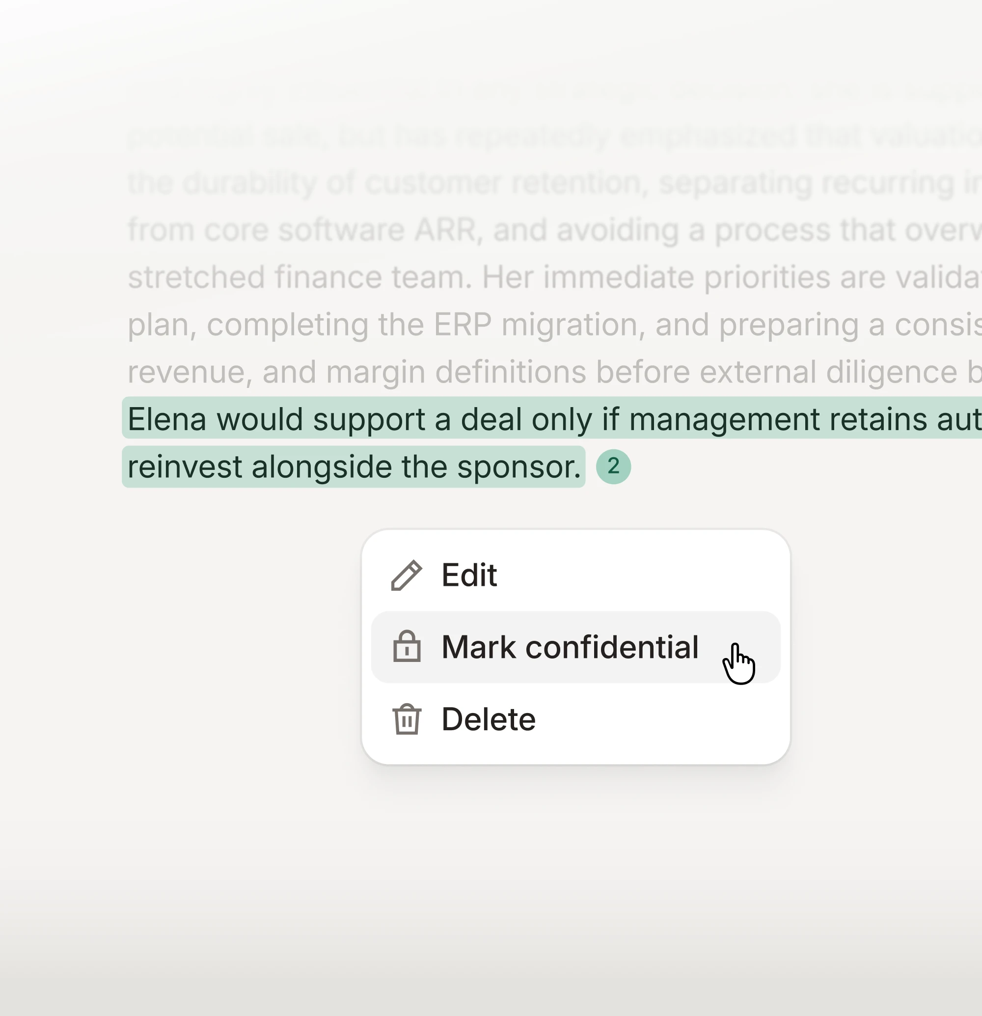 A highlighted observation with the option to mark it confidential.