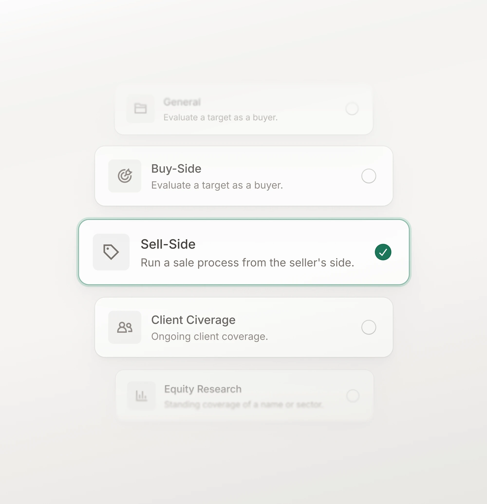 Process types for a project, with sell-side selected.